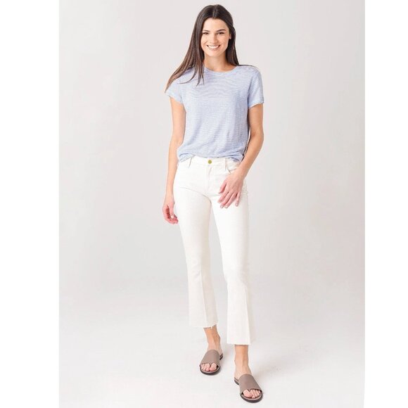 Frame Le Crop Mini Boot Stretch Denim Midrise Raw Fray Ivory Jean size 25 - Picture 1 of 16
